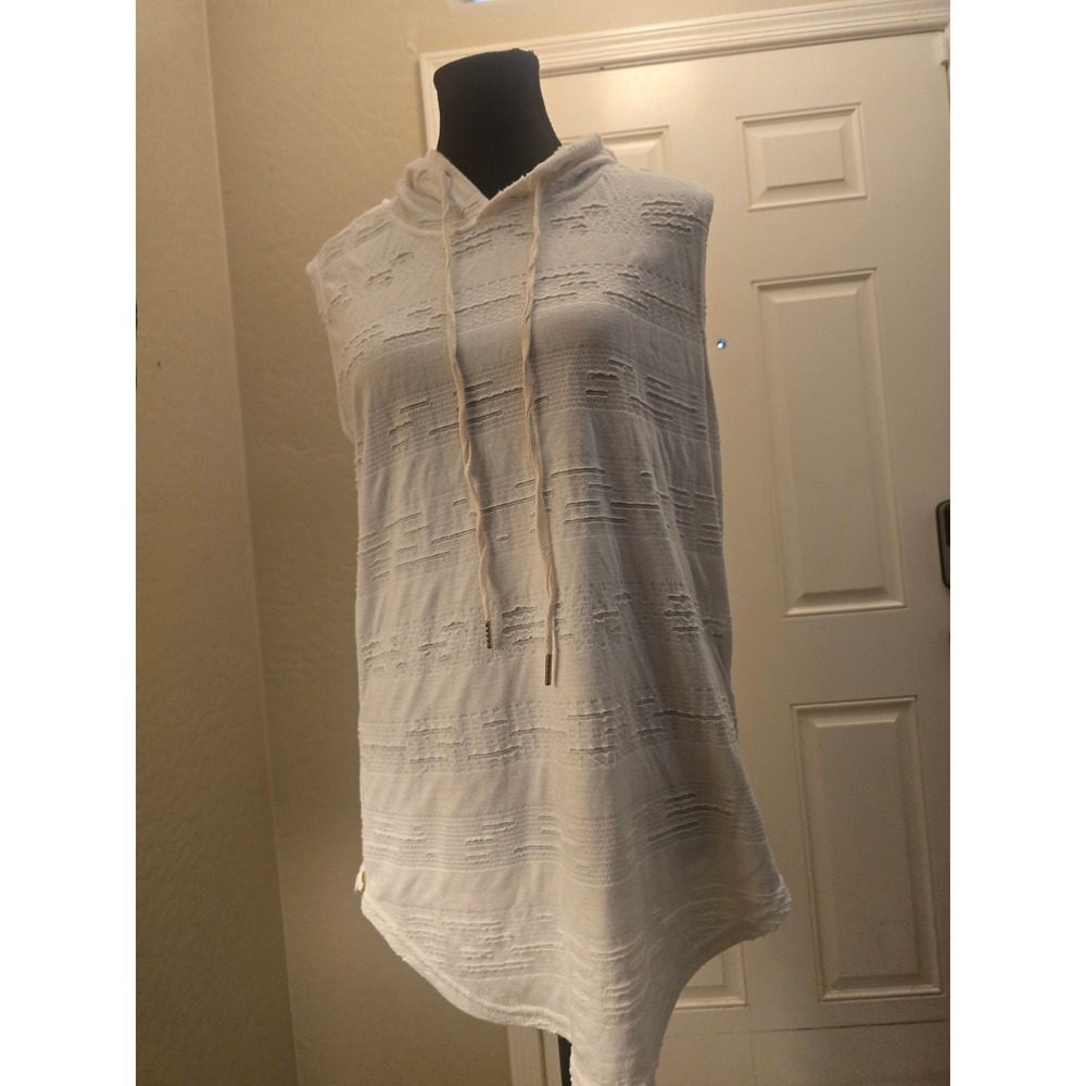 ONTTNO White Textured Sleeveless Hoodie Side Zip Distressed Tank Top Small